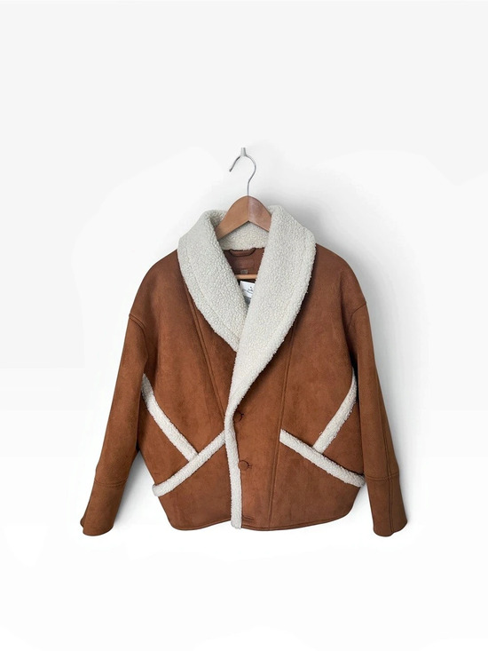 MOTHER Jackets & Blazers - Mother The Scully Coat Shearling-Trim Coat in Brown & White Size Medium NWT